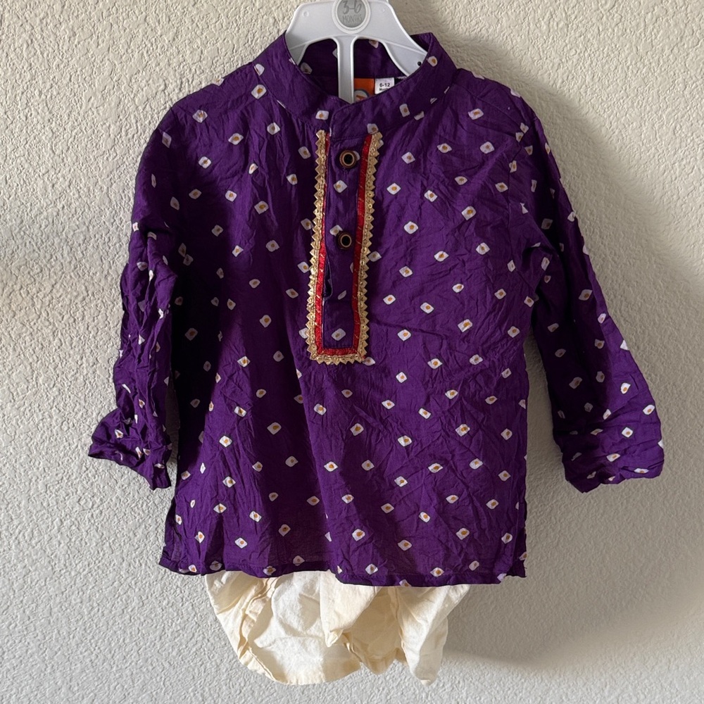 Purple Kurta with Cream Dhoti